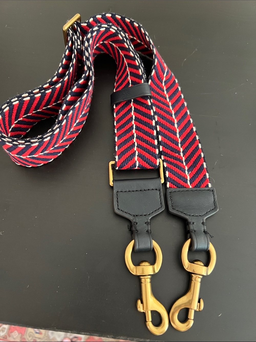 Madewell Red and Navy Chevron Canvas Bag Strap with Brass Hardware